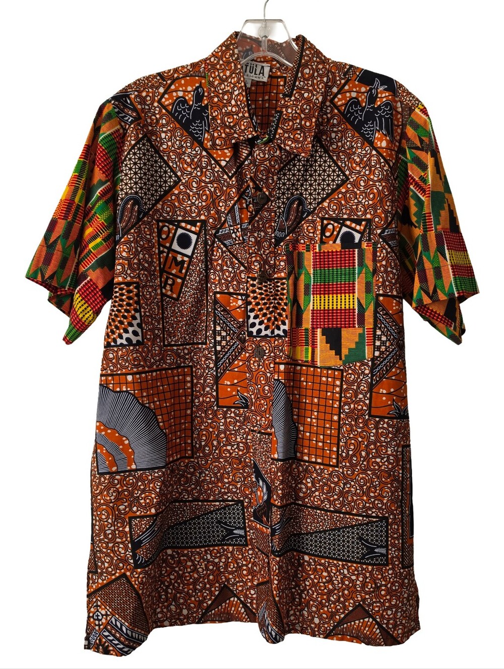 Kutula By Africana Wax Print  African Ankara Short Sleeve Button-Down Shirt Larg